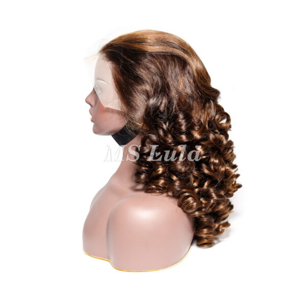 #4/30 Double Drawn Bouncy Curl 13x4 Transparent Lace Full Frontal 300% Density Wig - Image 3
